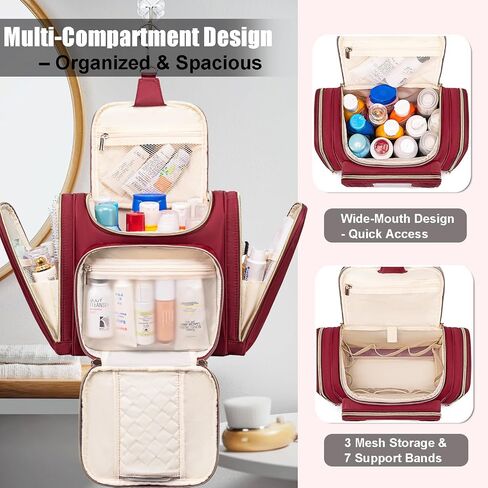 Travel Toiletry Bag for Women, Hanging Toiletry Bag, Bathroom Bag Portable Shower Caddy for College Dorm Travel Shower Bag for Women Water-Resistant Cosmetic Makeup Bag (Black) in Saudi Arabia