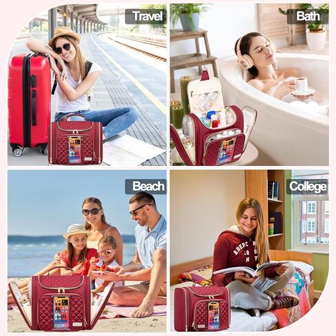 Travel Toiletry Bag for Women, Hanging Toiletry Bag, Bathroom Bag Portable Shower Caddy for College Dorm Travel Shower Bag for Women Water-Resistant Cosmetic Makeup Bag (Black) in Saudi Arabia