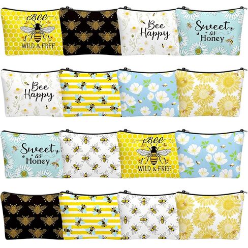 16 Pcs Funny Bee Cosmetic Bags Stuff Bulk Honey Queen Bee Inspirational Gift Makeup Bags Zipper Pouch for Women Beekeeper in Saudi Arabia