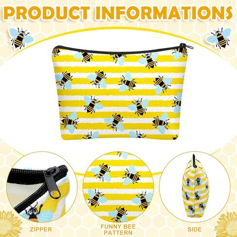 16 Pcs Funny Bee Cosmetic Bags Stuff Bulk Honey Queen Bee Inspirational Gift Makeup Bags Zipper Pouch for Women Beekeeper in Saudi Arabia