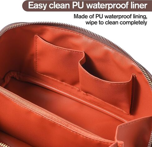 Makeup Bag, Travel Toiletry Bag for Women, Large Capacity Waterproof PU Leather Cosmetic Bags Make Up Organizer Bags with Headband and Wristband Set (Brown, Lychee Pattern) in Saudi Arabia