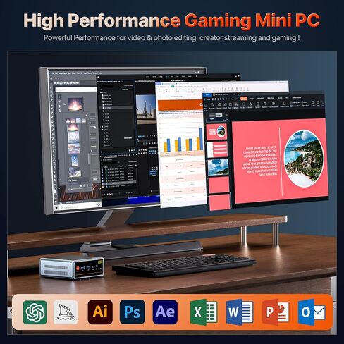 HA-2 Mini PC, AMD Ryzen 7 5800U (8C/16T, up to 4.4Ghz), 16GB RAM 1TB M.2 2280 SSD, Win 11 Pro Mini Desktop Computer 4K@60Hz HD 2.0/DP/Type-C/WiFi 6/BT5.2/USB3.2 in Saudi Arabia