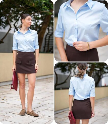 Zeagoo Womens Button Down Down Sirt 3 4 Sleeve Italial Dress Tirtts Light Blue in Saudi Arabia