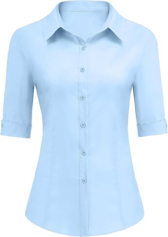 Zeagoo Womens Button Down Down Sirt 3 4 Sleeve Italial Dress Tirtts Light Blue in Saudi Arabia