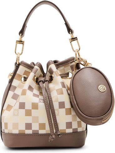 Anne Klein Womens Graphic Tile Lion Logo Small Bucket with Convertible Strap, Mink in Saudi Arabia