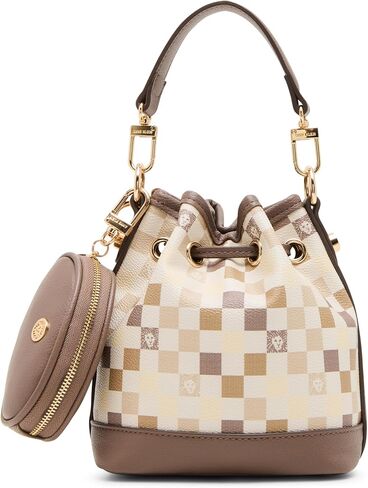 Anne Klein Womens Graphic Tile Lion Logo Small Bucket with Convertible Strap, Mink in Saudi Arabia