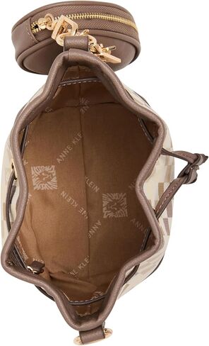 Anne Klein Womens Graphic Tile Lion Logo Small Bucket with Convertible Strap, Mink in Saudi Arabia