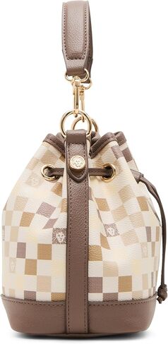 Anne Klein Womens Graphic Tile Lion Logo Small Bucket with Convertible Strap, Mink in Saudi Arabia