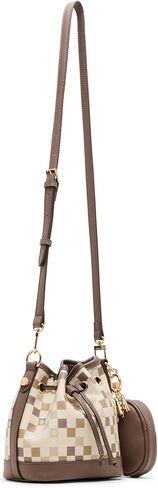 Anne Klein Womens Graphic Tile Lion Logo Small Bucket with Convertible Strap, Mink in Saudi Arabia