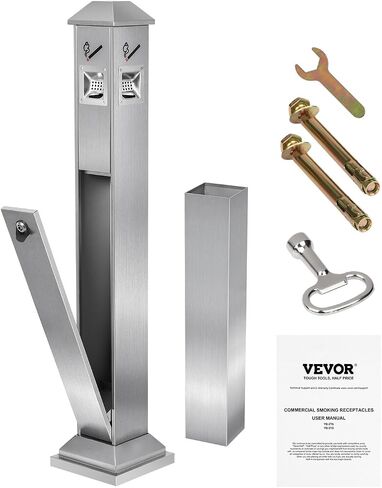 VEVOR Cigarette Butt Receptacle, Commercial Cylinder Cigarette Butt Container, Freestanding and Weatherproof Outdoor Cigarette Butt Disposal for Garden, Office, Restaurant, Hotel, Bar, Patio, Black in Saudi Arabia
