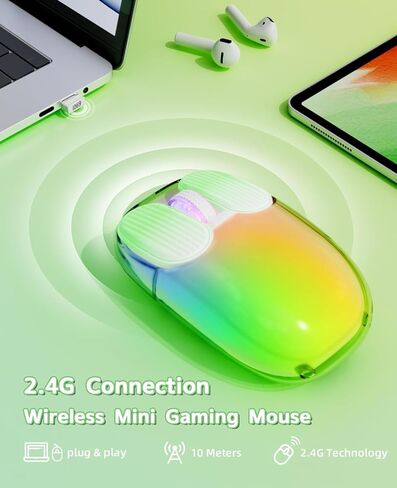 A.Jazz I069 2.4 جيجا هرتز ماوس الألعاب اللاسلكية ، الفئران الشفافة المحمولة بالكامل ، الماوس الصامت RGB الإضاءة الخلفية ، 3 DPI قابلة للتعديل ، فئران تصميم لطيف للكمبيوتر المحمول/MAC (أبيض) in Kuwait