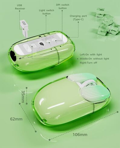 A.Jazz I069 2.4 جيجا هرتز ماوس الألعاب اللاسلكية ، الفئران الشفافة المحمولة بالكامل ، الماوس الصامت RGB الإضاءة الخلفية ، 3 DPI قابلة للتعديل ، فئران تصميم لطيف للكمبيوتر المحمول/MAC (أبيض) in Kuwait