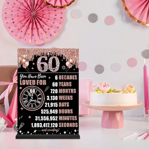 Zirtorei 60th Birthday Decorations Back in 1965 Table Sign for Women, Rose Gold Two-Sides 60 & Fabulous Wooden Poster with Stand Party Supplies, Sixty Years Old Bday Display Holder Table Decor in Kuwait