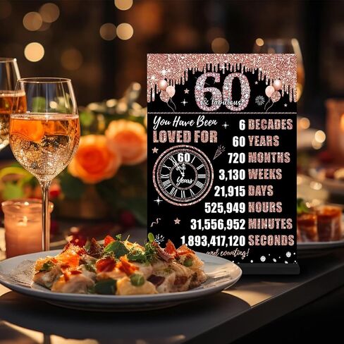 Zirtorei 60th Birthday Decorations Back in 1965 Table Sign for Women, Rose Gold Two-Sides 60 & Fabulous Wooden Poster with Stand Party Supplies, Sixty Years Old Bday Display Holder Table Decor in Kuwait