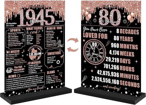 Zirtorei 60th Birthday Decorations Back in 1965 Table Sign for Women, Rose Gold Two-Sides 60 & Fabulous Wooden Poster with Stand Party Supplies, Sixty Years Old Bday Display Holder Table Decor in Kuwait