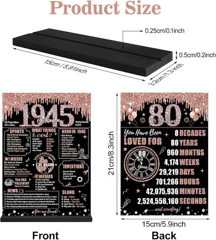 Zirtorei 60th Birthday Decorations Back in 1965 Table Sign for Women, Rose Gold Two-Sides 60 & Fabulous Wooden Poster with Stand Party Supplies, Sixty Years Old Bday Display Holder Table Decor in Kuwait