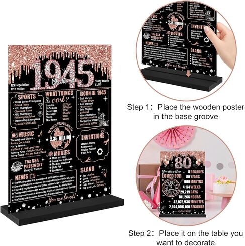 Zirtorei 60th Birthday Decorations Back in 1965 Table Sign for Women, Rose Gold Two-Sides 60 & Fabulous Wooden Poster with Stand Party Supplies, Sixty Years Old Bday Display Holder Table Decor in Kuwait