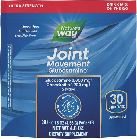 Nature’s Way Joint Movement Glucosamine Drink Mix, Ultra Strength Glucosamine, MSM, Hyaluronic Acid, Vitamin D3, Supports Bones, Muscles, Cartilage*, No Sugar, No Shellfish, 30 Unflavored Packets in Saudi Arabia