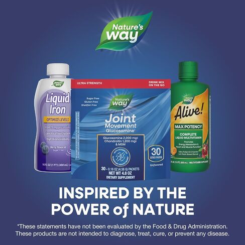 Nature’s Way Joint Movement Glucosamine Drink Mix, Ultra Strength Glucosamine, MSM, Hyaluronic Acid, Vitamin D3, Supports Bones, Muscles, Cartilage*, No Sugar, No Shellfish, 30 Unflavored Packets in Saudi Arabia