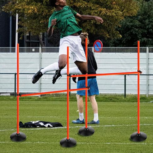 Orange Adjustable Height Agility Hurdle Set Multi-Function Soccer Trainning Pole Set Coaching Sticks with Rubber Base in Saudi Arabia