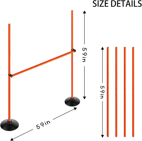 Orange Adjustable Height Agility Hurdle Set Multi-Function Soccer Trainning Pole Set Coaching Sticks with Rubber Base in Saudi Arabia