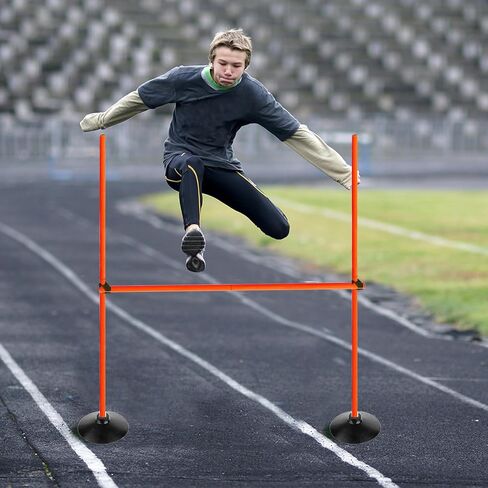 Orange Adjustable Height Agility Hurdle Set Multi-Function Soccer Trainning Pole Set Coaching Sticks with Rubber Base in Saudi Arabia