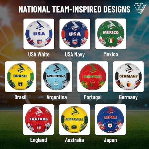 كرات المنتخب الوطني لكرة القدم فيزاري | جلد صناعي ومطاط متين، ثلاثة أحجام، تسع كرات ريفية - ارفع مستوى لعبك مع تمثيل الفريق المميز in Kuwait