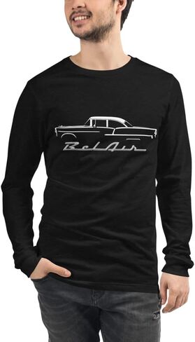 1955 Chevy 55 Belair Bel Air Outline Antique American Collector Car Unisex Long Sleeve Tee Black Heather in Saudi Arabia