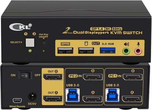 CKL 2 Port USB2.0 KVM Switch Dual Monitor DisplayPort 4K@60Hz, 2 Computers x 2 Monitors KVM Switch with USB 2.0 HUB DP1.2(322D-2) in Saudi Arabia