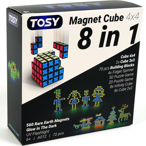 TOSY Magnet Cube 2x2 - 64 Magnets, 8 Building Blocks, 2 in 1 Toy: 2x2x2 Puzzle Cube and Customizable Infinity Cube, Glowing, UV Flashlight Accessory, Fidget/STEAM Toy, Easter Birthday Gift, 4-Pack in Saudi Arabia
