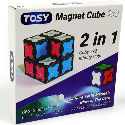 TOSY Magnet Cube 2x2 - 64 Magnets, 8 Building Blocks, 2 in 1 Toy: 2x2x2 Puzzle Cube and Customizable Infinity Cube, Glowing, UV Flashlight Accessory, Fidget/STEAM Toy, Easter Birthday Gift, 4-Pack in Saudi Arabia
