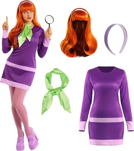 Morph Purple Women's Mystery Solving Detective Costume With Wig 70s Cartoon Character Costumes For Women Detective With Wig in Saudi Arabia