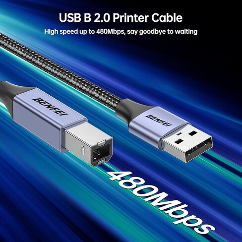 Benfei USB B to USB C Cable 6.6ft ، نايلون مضفر ، علبة الألومنيوم الممتازة المتوافقة مع MacBook Pro ، HP ، Epson ، Canon ، Brother ، Lexmark ، Xerox Printers و Scanner in Kuwait
