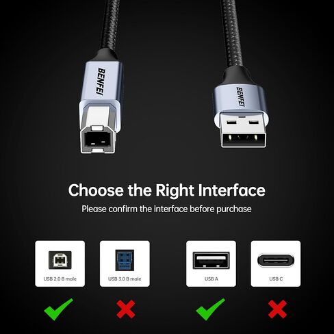Benfei USB B to USB C Cable 6.6ft ، نايلون مضفر ، علبة الألومنيوم الممتازة المتوافقة مع MacBook Pro ، HP ، Epson ، Canon ، Brother ، Lexmark ، Xerox Printers و Scanner in Kuwait