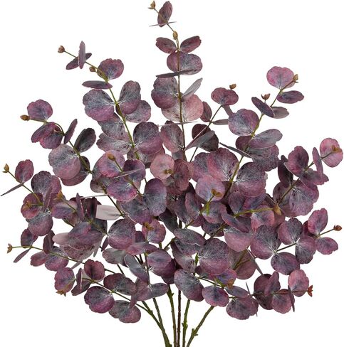 33.8" Tall Faux Eucalyptus Stems Real Touch Artificial Greenery Stem, Faux Eucalyptus Stems Silver Dollar Leaves, Fake Greenery Stem for Bridal Wedding Bouquet Vase Table Centerpiece, Purple, 6Pcs in Kuwait