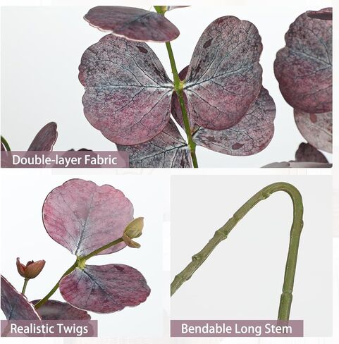 33.8" Tall Faux Eucalyptus Stems Real Touch Artificial Greenery Stem, Faux Eucalyptus Stems Silver Dollar Leaves, Fake Greenery Stem for Bridal Wedding Bouquet Vase Table Centerpiece, Purple, 6Pcs in Kuwait