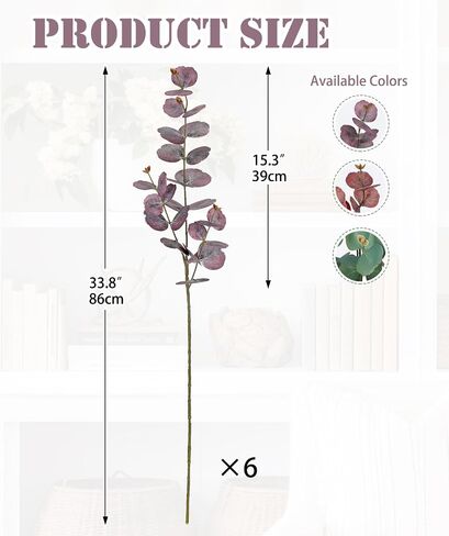 33.8" Tall Faux Eucalyptus Stems Real Touch Artificial Greenery Stem, Faux Eucalyptus Stems Silver Dollar Leaves, Fake Greenery Stem for Bridal Wedding Bouquet Vase Table Centerpiece, Purple, 6Pcs in Kuwait