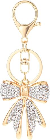 White Rhinestone Bow Keychain Gold Bow Keychain Bowknot Keychain Sparkly Gold Plated Bow Bag Charms Cute Keychain Aesthetic Key Chain Car Keychain Accessories for Key Purse Backpack Handbag in Saudi Arabia