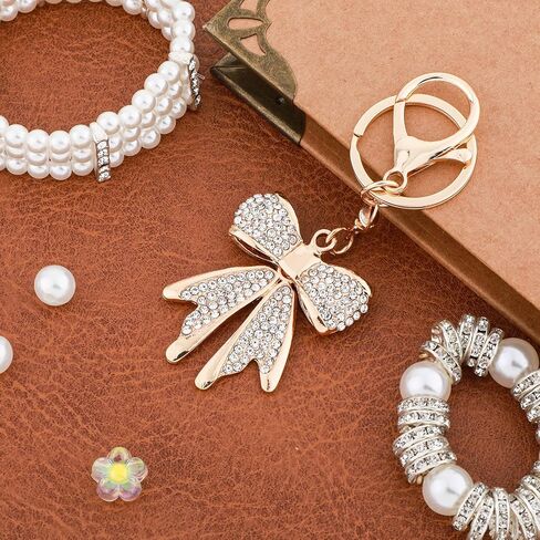 White Rhinestone Bow Keychain Gold Bow Keychain Bowknot Keychain Sparkly Gold Plated Bow Bag Charms Cute Keychain Aesthetic Key Chain Car Keychain Accessories for Key Purse Backpack Handbag in Saudi Arabia