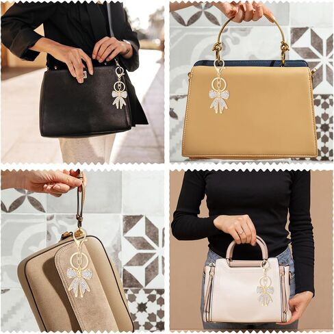 White Rhinestone Bow Keychain Gold Bow Keychain Bowknot Keychain Sparkly Gold Plated Bow Bag Charms Cute Keychain Aesthetic Key Chain Car Keychain Accessories for Key Purse Backpack Handbag in Saudi Arabia