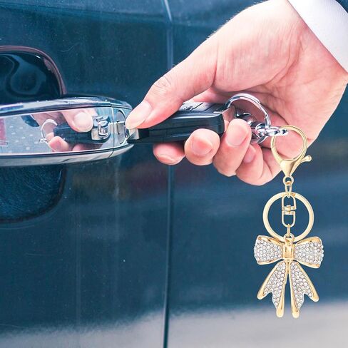 White Rhinestone Bow Keychain Gold Bow Keychain Bowknot Keychain Sparkly Gold Plated Bow Bag Charms Cute Keychain Aesthetic Key Chain Car Keychain Accessories for Key Purse Backpack Handbag in Saudi Arabia