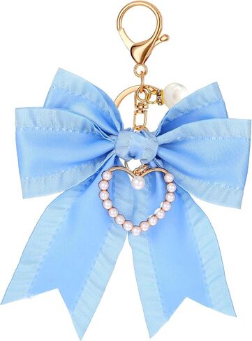 Bow keychain للمحفظة السحر bear bow bow keychain for حقائب اليد لؤلؤة المعصم الأساسي سحر سحر حقيبة يد زرقاء زرقاء لسلاسل المحافظ مفاتيح السيارة إكسسوارات in Saudi Arabia