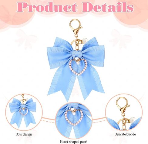 Bow keychain للمحفظة السحر bear bow bow keychain for حقائب اليد لؤلؤة المعصم الأساسي سحر سحر حقيبة يد زرقاء زرقاء لسلاسل المحافظ مفاتيح السيارة إكسسوارات in Saudi Arabia