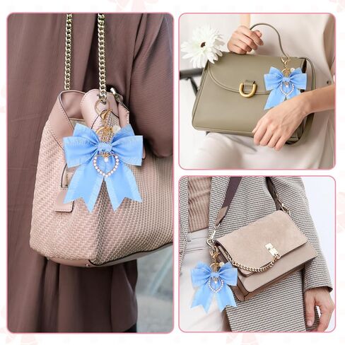 Bow keychain للمحفظة السحر bear bow bow keychain for حقائب اليد لؤلؤة المعصم الأساسي سحر سحر حقيبة يد زرقاء زرقاء لسلاسل المحافظ مفاتيح السيارة إكسسوارات in Saudi Arabia