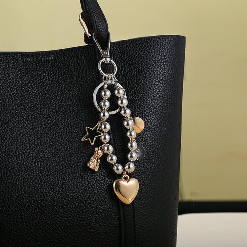Aesthetic Y2K Keychain for Women, Heart Bear Star Flower Beaded Chain Keyring for Keys Bags Accessory in Kuwait
