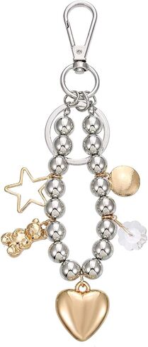 Aesthetic Y2K Keychain for Women, Heart Bear Star Flower Beaded Chain Keyring for Keys Bags Accessory in Kuwait