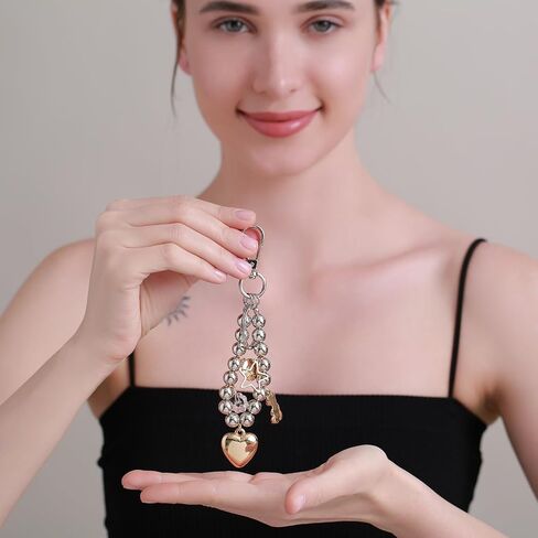 Aesthetic Y2K Keychain for Women, Heart Bear Star Flower Beaded Chain Keyring for Keys Bags Accessory in Kuwait