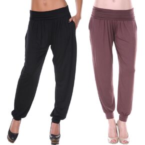 White Mark Women's 2-PC Pack Harem Jogger Aladdin Elephant Pants مع جيوب استرخاء في صالة صالة اليوغا عالية الخصر in Kuwait
