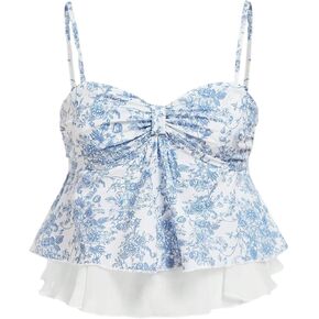 WDIRARA Women's Layered Ruffle Cami Crop Tops Twist Front Smocked Sleeveless Peplum Babydoll Top in Saudi Arabia