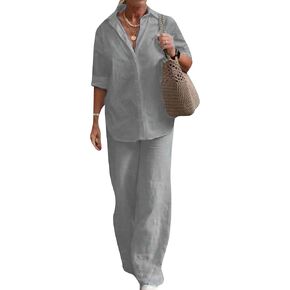 MAYRAIN Women 2 Piece Outfit Long Sleeve Oversized Comfort Pleated Tracksuits Laple Button Down Wide Leg Pants Lounge Sets in Saudi Arabia